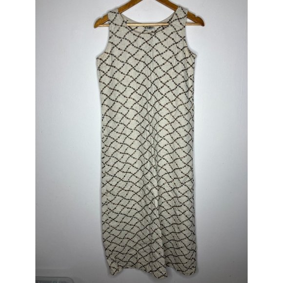 Flowers Dresses & Skirts - CTC Linens Women's Medium Sleeveless Brown Beige Floral Embroidered Linen Dress